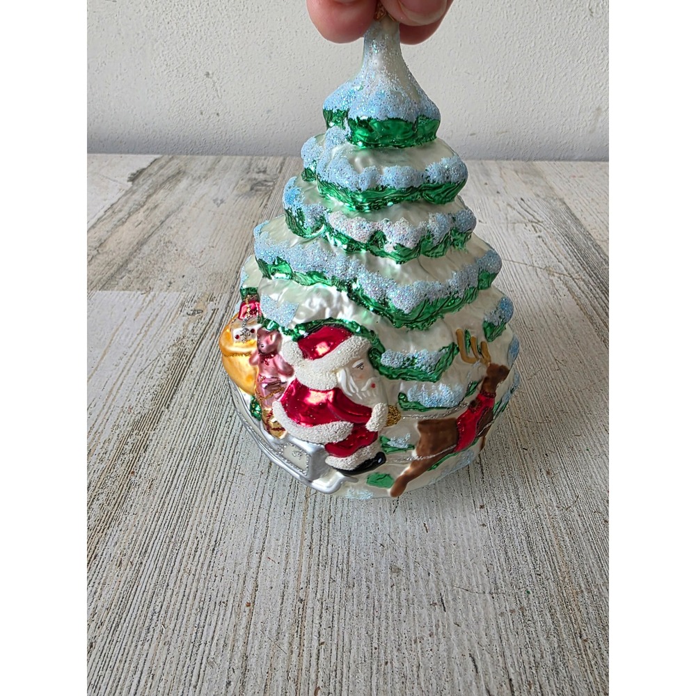 Vintage glass sleigh Santa glass‎ tree ornament Xmas